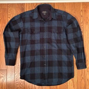 Pendleton men’s 100%virgin wool flannel buffalo plaid checked blue/black medium